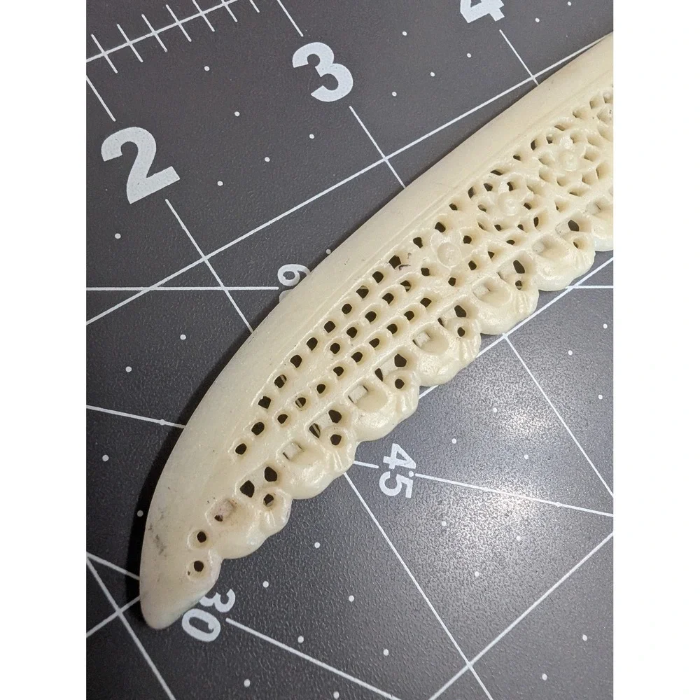 Carved Elephant Letter Opener lace‎ detail Ivory Color Celluloid Plastic